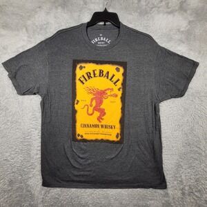 Fireball Whisky Graphic Logo‎ Shirt Mens 2XL Gray Short Sleeve Crew Neck